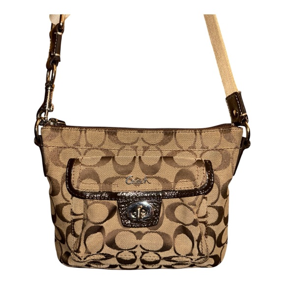 Coach Handbags - COACH Signature Khaki/Brown Crossbody